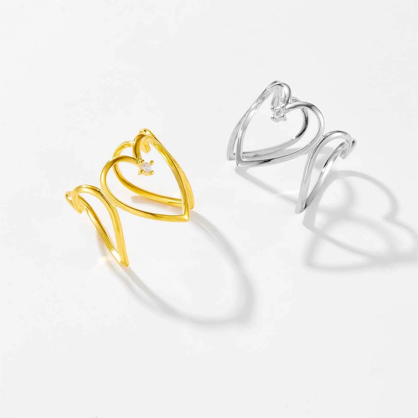 925 Sterling Silver Gold Love Heart Irregular Resizable Ring Adjustable Geometric 2024 Fine Jewelry Gift Solvana