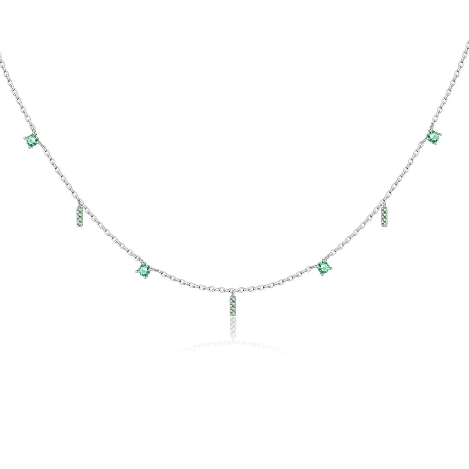 ANDYWEN Modern 925 Silver Green Zircon Necklace Geometric Luxury Minimalist Pendant, Suitable for Office & Evening Party Wear Solvana