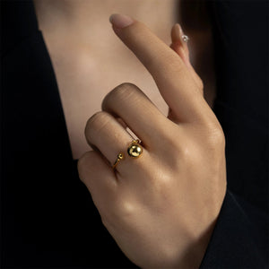 925 Sterling Silver Gold Hollow Ball Beads Geometric Resizable Ring Linear Open Adjustable Ring For Women Party Solvana