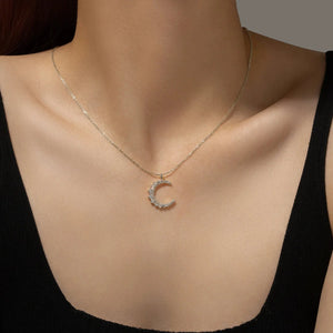 925 Sterling Silver Gold Zircon CZ Moon Pendant Big Pendant Long Chain Clear Women Luxury Jewelry Fine Jewelry Solvana