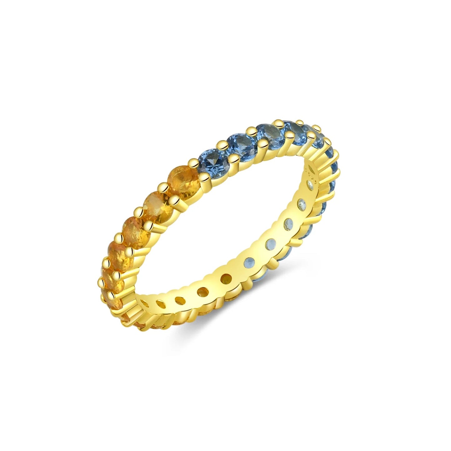 925 Sterling Silver Size 5 to 9 Round Aquamarine Blue Yellow CZ Zircon Ring Women Rainbow CZ Fine Jewelry Gift Solvana