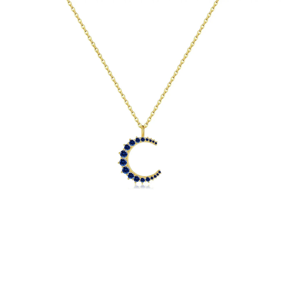 925 Sterling Silver Gold Zircon CZ Moon Pendant Big Pendant Long Chain Clear Women Luxury Jewelry Fine Jewelry Solvana