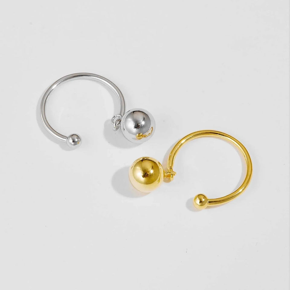 925 Sterling Silver Gold Hollow Ball Beads Geometric Resizable Ring Linear Open Adjustable Ring For Women Party Solvana