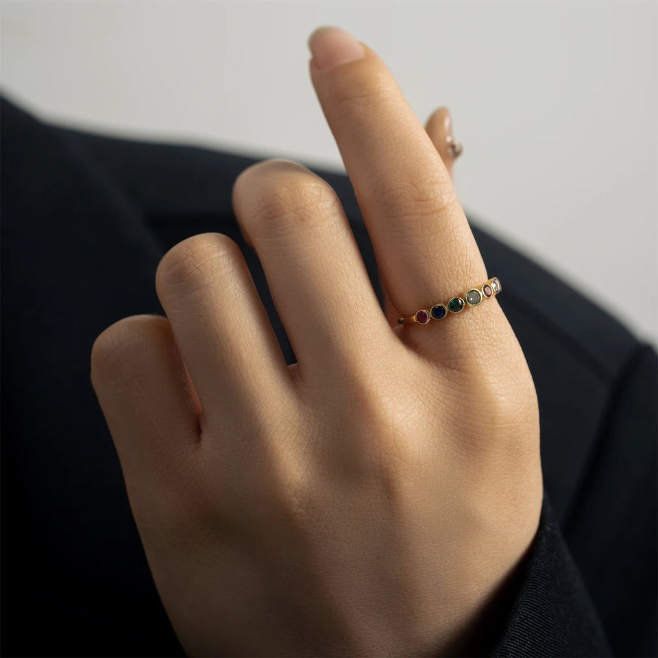 925 Sterling Silver Rainbow Colorful 7 Zircons Rings Women Circle Rock Punk European Jewelry in 2020 Fine Jewelry Solvana