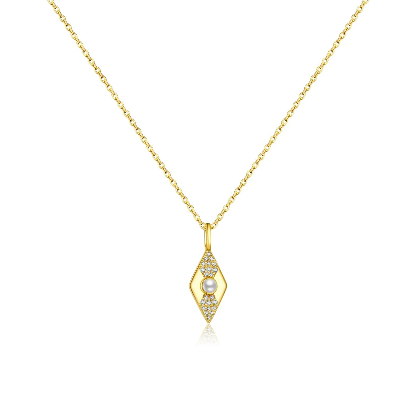 Rhombus Necklace with Freshwater Pearl