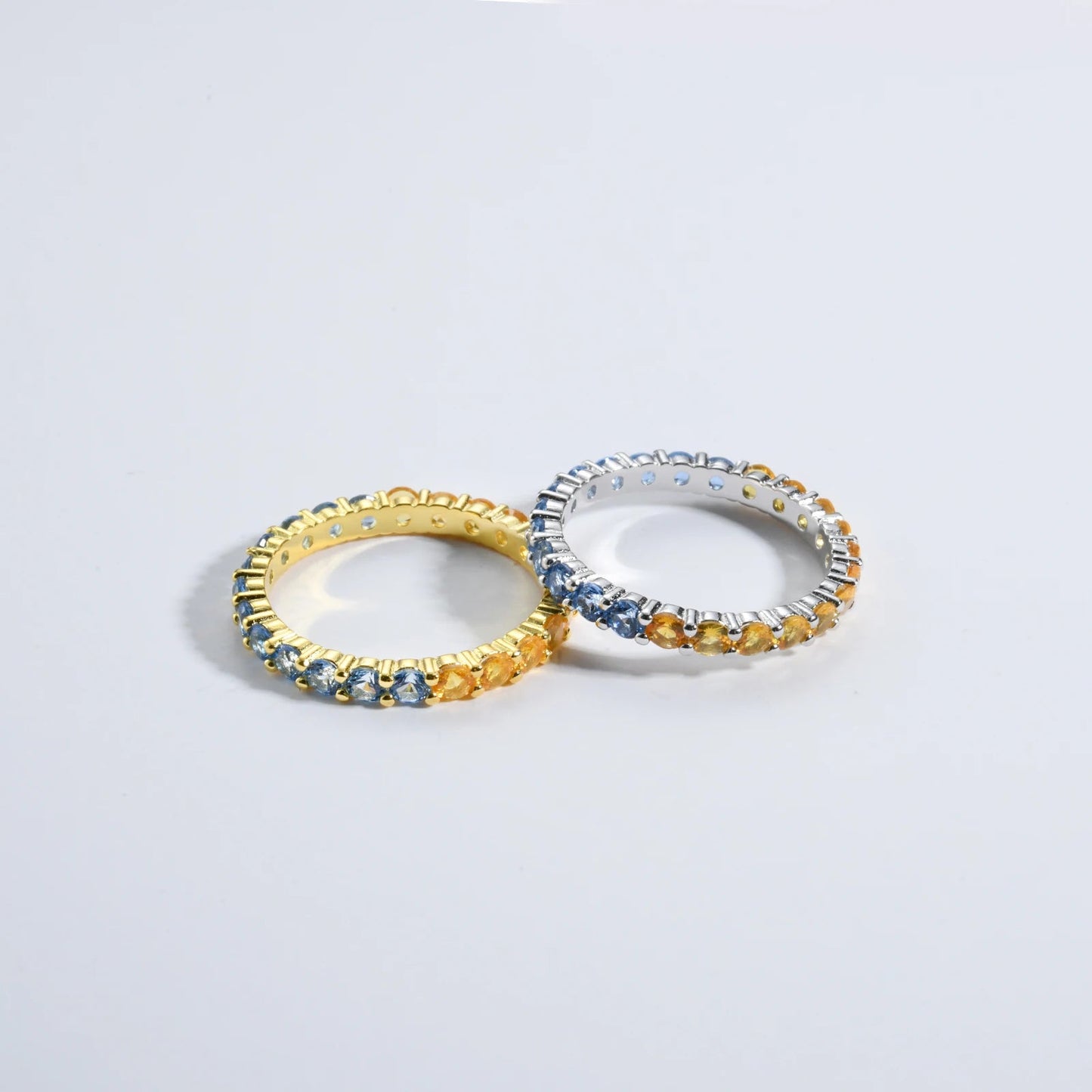 925 Sterling Silver Size 5 to 9 Round Aquamarine Blue Yellow CZ Zircon Ring Women Rainbow CZ Fine Jewelry Gift Solvana