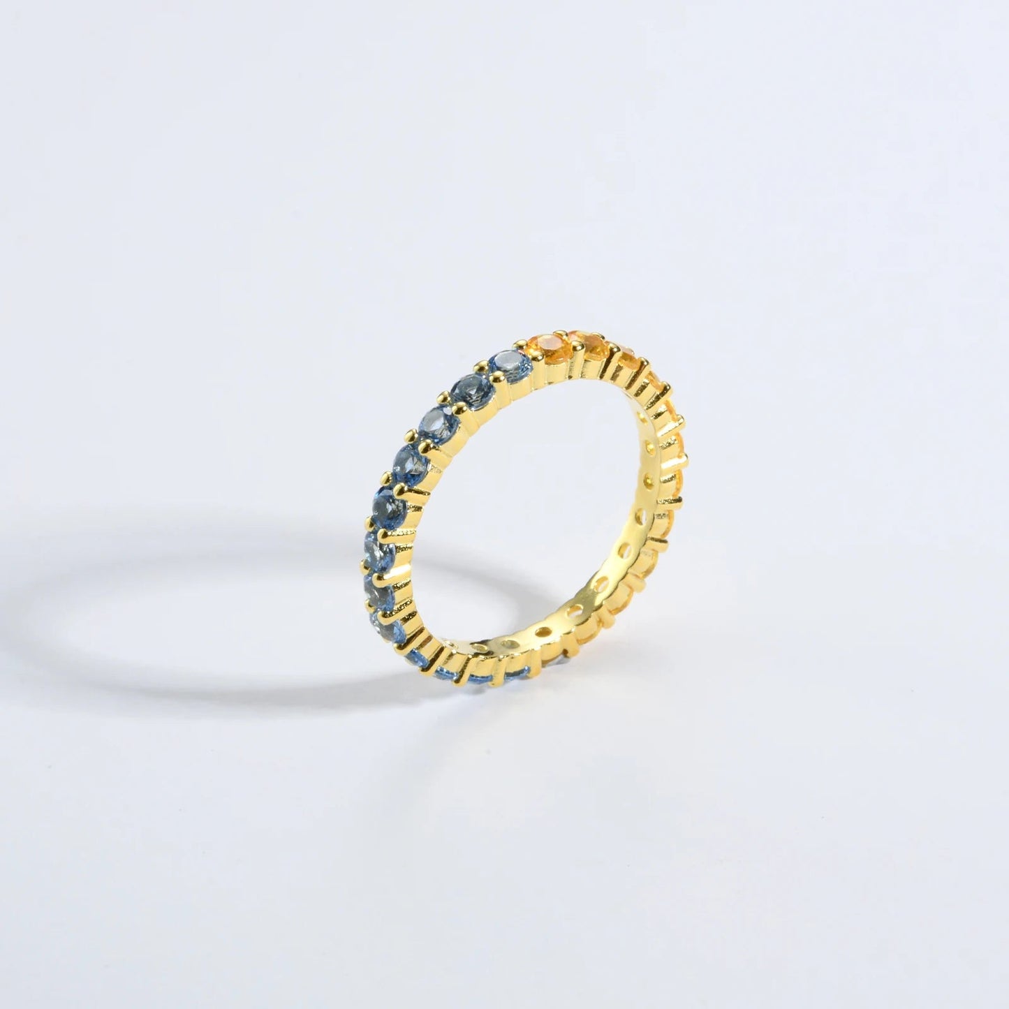 925 Sterling Silver Size 5 to 9 Round Aquamarine Blue Yellow CZ Zircon Ring Women Rainbow CZ Fine Jewelry Gift Solvana