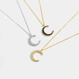 925 Sterling Silver Gold Zircon CZ Moon Pendant Big Pendant Long Chain Clear Women Luxury Jewelry Fine Jewelry Solvana