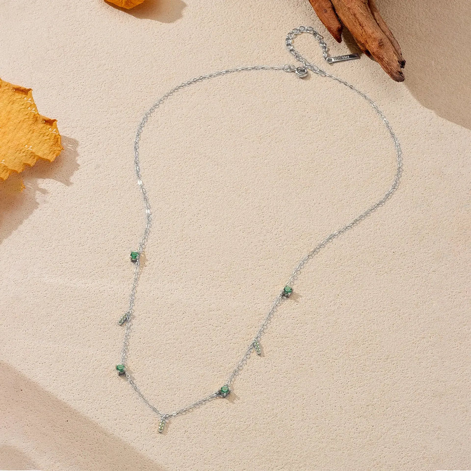 ANDYWEN Modern 925 Silver Green Zircon Necklace Geometric Luxury Minimalist Pendant, Suitable for Office & Evening Party Wear Solvana