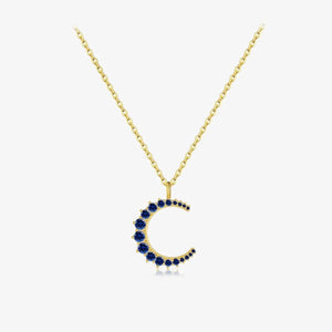925 Sterling Silver Gold Zircon CZ Moon Pendant Big Pendant Long Chain Clear Women Luxury Jewelry Fine Jewelry Solvana