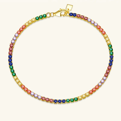 925 Sterling Silver 2mm Rainbow CZ Zircon Tennis Bracelet Women Rock Punk Gold Wholesale Jewelry 2022 Wedding Jewelry Solvana