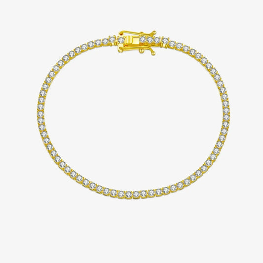 925 Sterling Silver Gold 2mm Round Cut Tennis Bracelet Zircon CZ Bangle Claps Women Chain Crystal Wedding Fine Jewelry Solvana