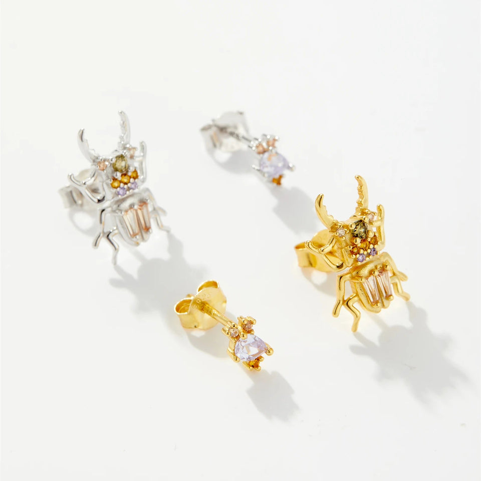 925 Sterling Silver Gold Animal Courage Beetle Earring Piercing Pendant Luxury Jewelry For Women Crystal Jewelry Gift Solvana