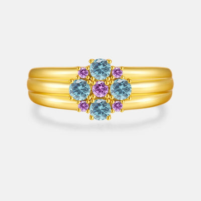 925 Sterling Silver Gold Flower Zircon Purple Blue lighter Ring Resizable Women Fine Jewelry New 2023 Wedding Gift Solvana