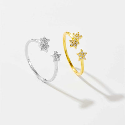 925 Sterling Silver Gold Gold Starry Sky Spakle Star Resizable Rings Women Adjustable Women Luxury Jewelry Round CZ Solvana