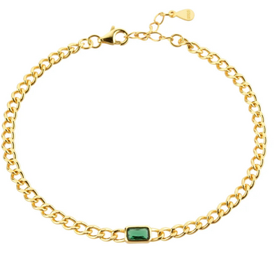 925 Sterling Silver Gold Square Green Zircon Charm Pendant Chain Bracelet Women Crystal Luxury Fine Jewelry Solvana