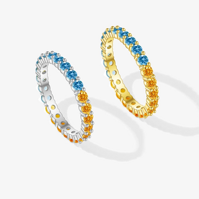 925 Sterling Silver Size 5 to 9 Round Aquamarine Blue Yellow CZ Zircon Ring Women CZ Fine Jewelry Gift Solvana