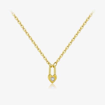 Crystal Heartlock Drop Necklace – 925 Sterling Silver Padlock & Key Choker