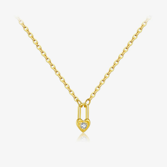 Crystal Heartlock Drop Necklace – 925 Sterling Silver Padlock & Key Choker