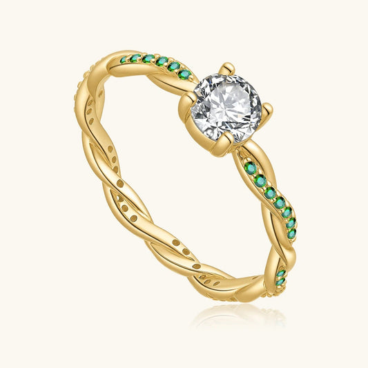 Emerald Twist Stack Ring – 925 Sterling Silver Green CZ Band