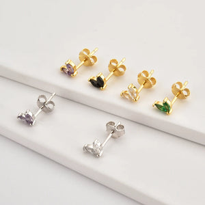 925 Sterling Silver Gold Rainbow Colorful Purple Green Stud Earring Piercing Ohrringe Luxury CZ Fashion Fine Jewels Solvana