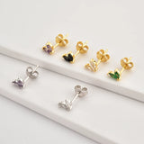 925 Sterling Silver Gold Rainbow Colorful Purple Green Stud Earring Piercing Ohrringe Luxury CZ Fashion Fine Jewels Solvana