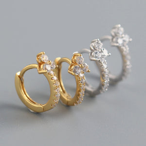 925 Sterling Silver Three Zircon Small Huggies Earring Women Mini Hoops Circle Piercing Pendiente Jewelry 2020 Best Gift Solvana