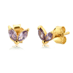 925 Sterling Silver Gold Rainbow Colorful Purple Green Stud Earring Piercing Ohrringe Luxury CZ Fashion Fine Jewels Solvana