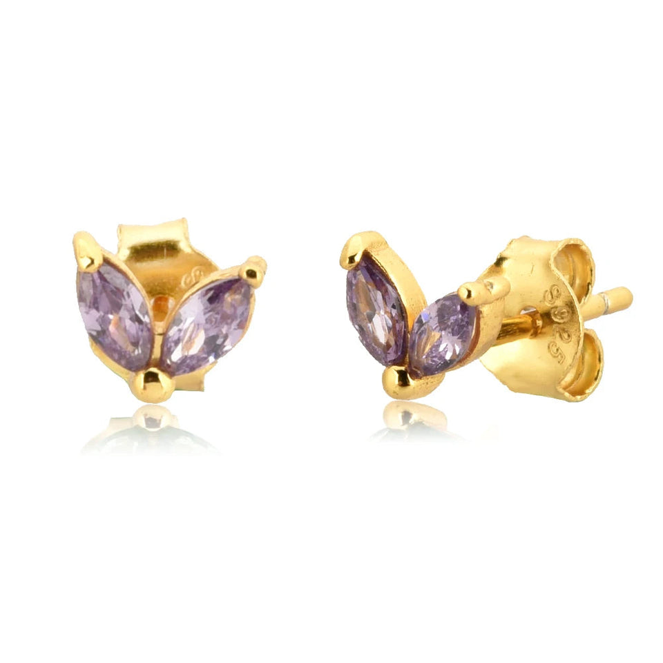 925 Sterling Silver Gold Rainbow Colorful Purple Green Stud Earring Piercing Ohrringe Luxury CZ Fashion Fine Jewels Solvana