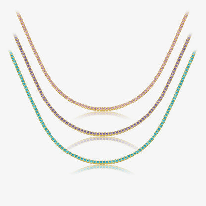 Lustre Edge Tennis Necklace – 925 Sterling Silver Long Chain with Zircon Charms