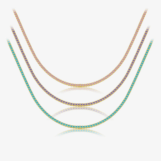Lustre Edge Tennis Necklace – 925 Sterling Silver Long Chain with Zircon Charms