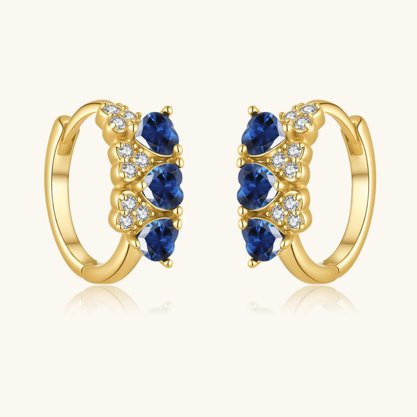 Midnight Sapphire Hoop Earrings – 925 Sterling Silver with CZ & Blue Heart Stone