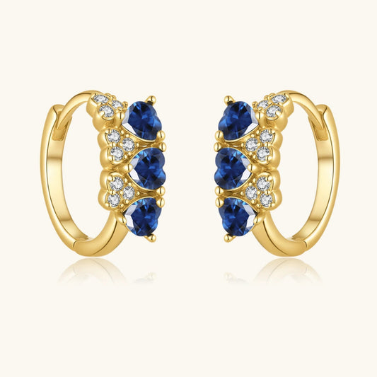Midnight Sapphire Hoop Earrings – 925 Sterling Silver with CZ & Blue Heart Stone