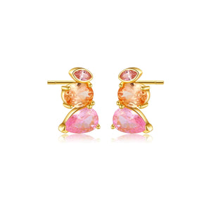 925 Sterling Silver 2023 Three Zircon Pink Champagne Piercing Stud Earring Women Rock Punk Wedding Jewelry Gift Solvana