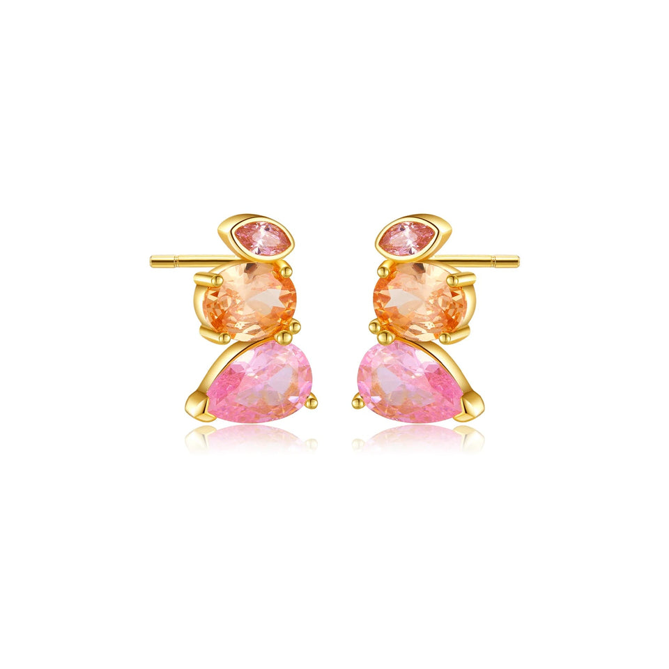 925 Sterling Silver 2023 Three Zircon Pink Champagne Piercing Stud Earring Women Rock Punk Wedding Jewelry Gift Solvana