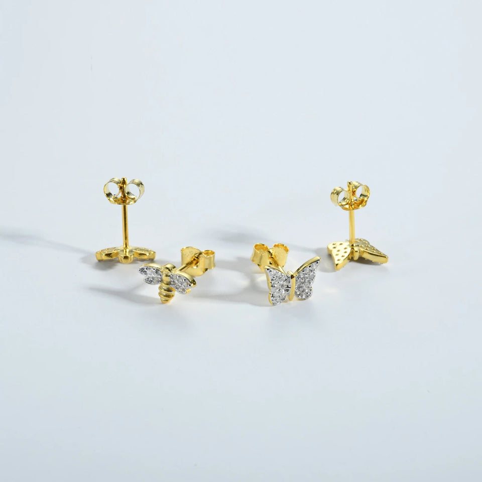 925 Sterling Silver Split Plating Butterfly Gold Animal Dragonfly Piercing Bees Pendientes Clips Fine Luxury Jewelry Solvana