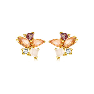 925 Sterling Silver 2023 Three Zircon Pink Champagne Piercing Stud Earring Women Rock Punk Wedding Jewelry Gift Solvana