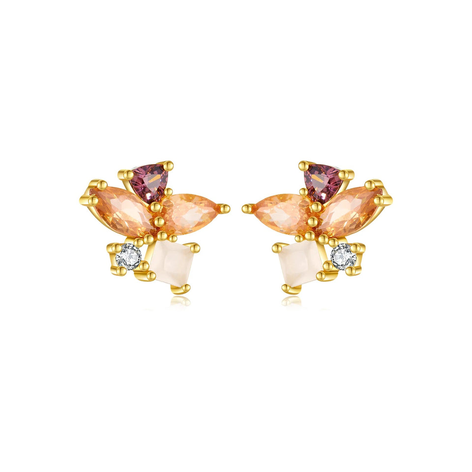 925 Sterling Silver 2023 Three Zircon Pink Champagne Piercing Stud Earring Women Rock Punk Wedding Jewelry Gift Solvana