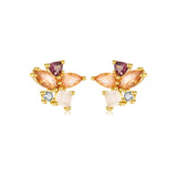 925 Sterling Silver 2023 Three Zircon Pink Champagne Piercing Stud Earring Women Rock Punk Wedding Jewelry Gift Solvana