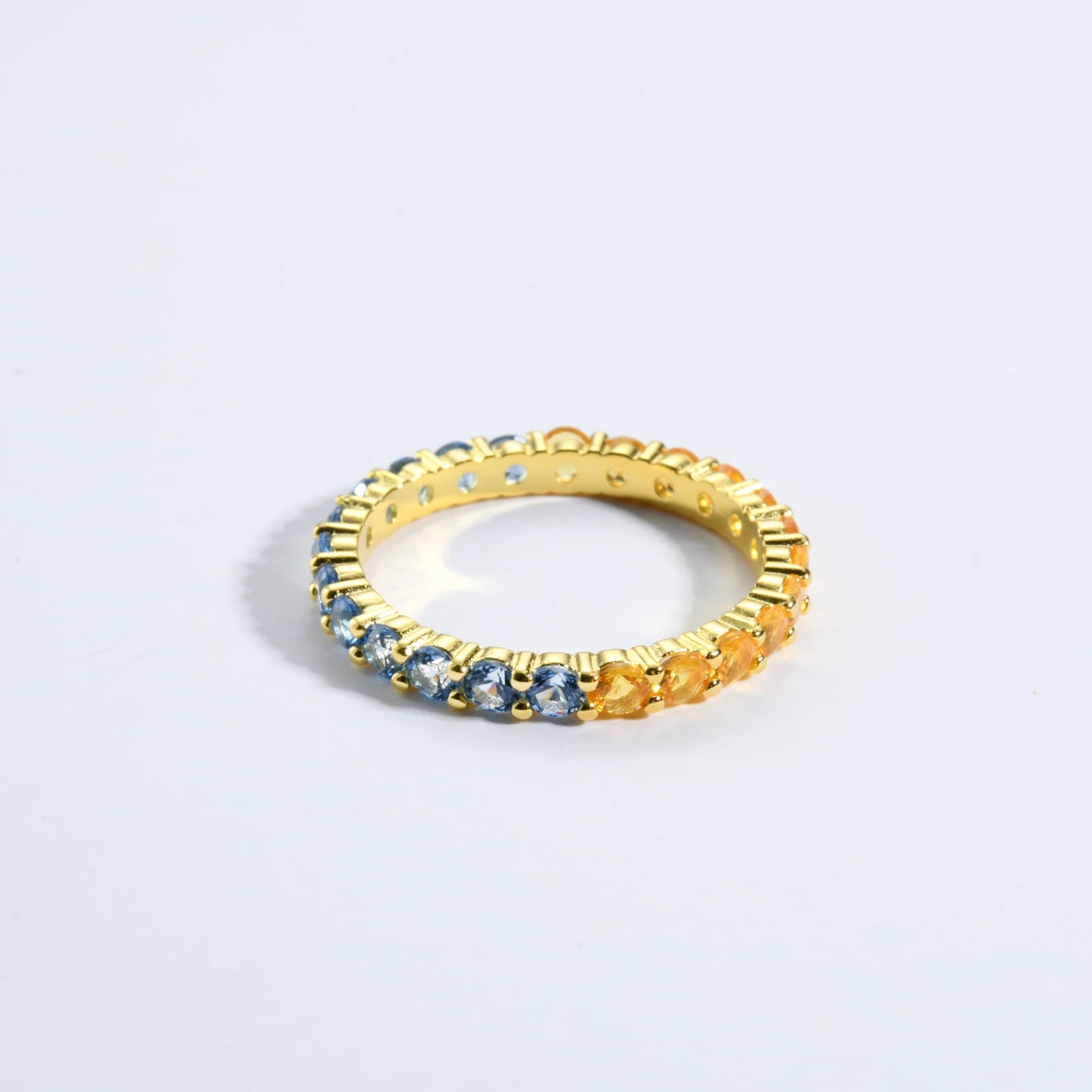 925 Sterling Silver Size 5 to 9 Round Aquamarine Blue Yellow CZ Zircon Ring Women Rainbow CZ Fine Jewelry Gift Solvana
