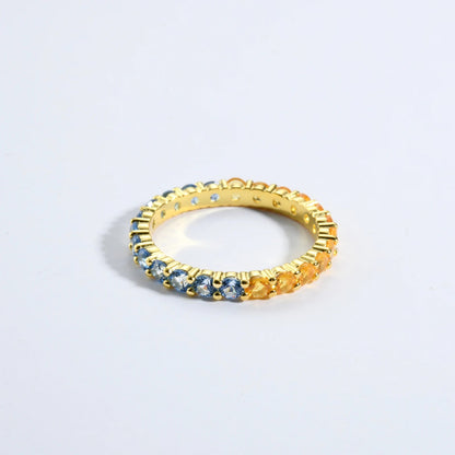 925 Sterling Silver Size 5 to 9 Round Aquamarine Blue Yellow CZ Zircon Ring Women Rainbow CZ Fine Jewelry Gift Solvana