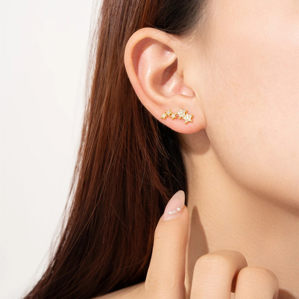 925 Sterling Silver Fine Star Long Stud Earring Clear Zircon CZ Fashion Fine Jewelry Line Star Crystal Jewelry Solvana