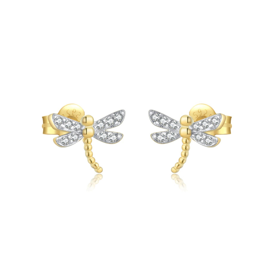 925 Sterling Silver Split Plating Butterfly Gold Animal Dragonfly Piercing Bees Pendientes Clips Fine Luxury Jewelry Solvana