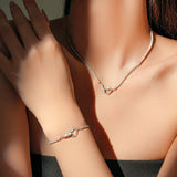 925 Silver Heart Link Jewelry Set,CZ Studded Necklace & Bracelet, Gift for Women,Gift Box Included,Elegant Everyday Wear Solvana