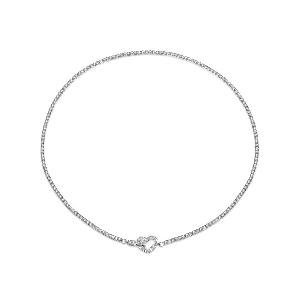 925 Silver Heart Link Jewelry Set,CZ Studded Necklace & Bracelet, Gift for Women,Gift Box Included,Elegant Everyday Wear Solvana