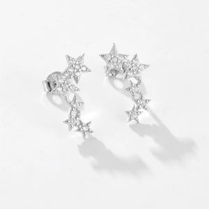 925 Sterling Silver Fine Star Long Stud Earring Clear Zircon CZ Fashion Fine Jewelry Line Star Crystal Jewelry Solvana