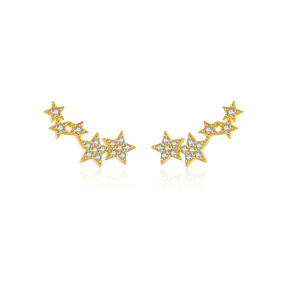 925 Sterling Silver Fine Star Long Stud Earring Clear Zircon CZ Fashion Fine Jewelry Line Star Crystal Jewelry Solvana