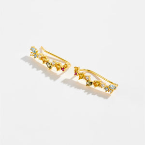 925 Sterling Silver Gold 18mm Climber Stud Earring Fine Thread Ear Pin Luxury Crystal CZ Zircon PiercingJewelry Solvana