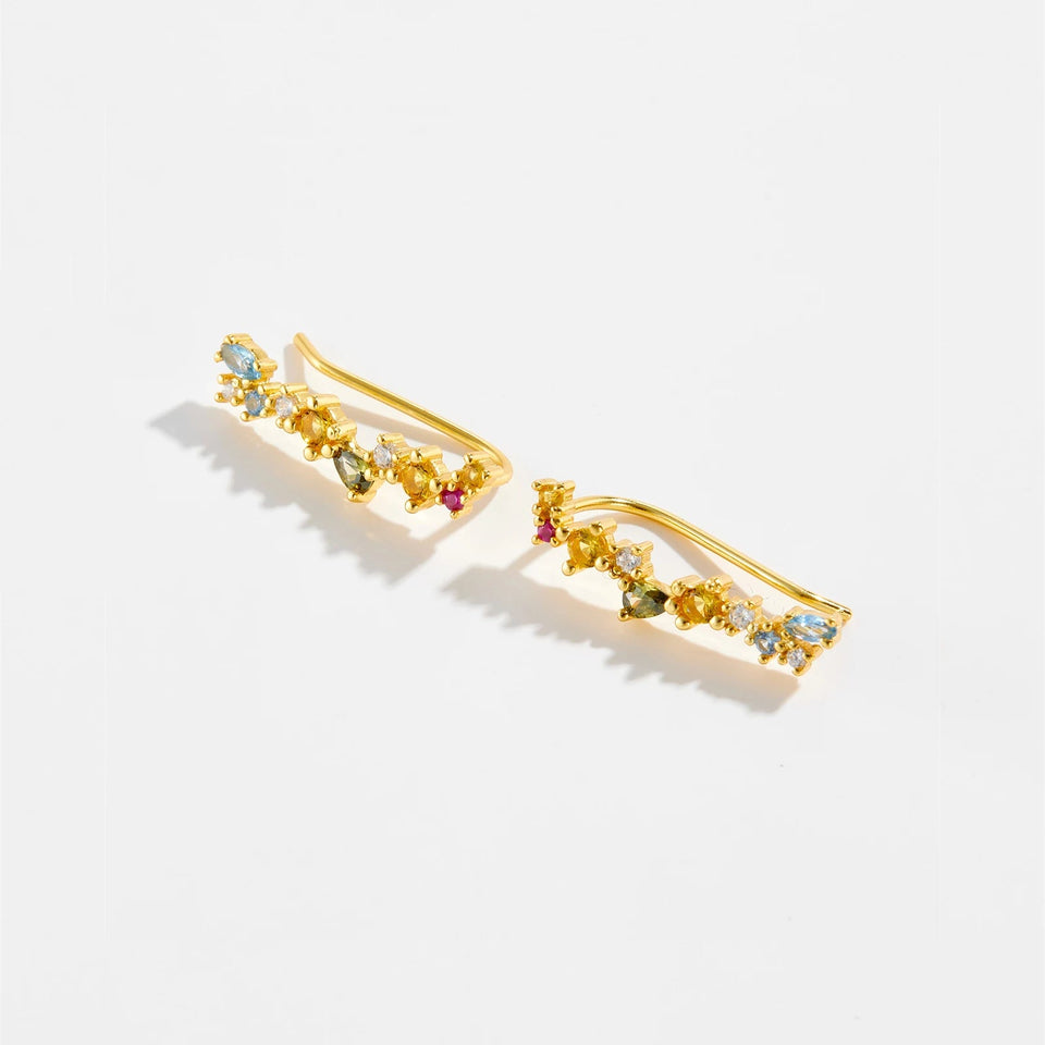 925 Sterling Silver Gold 18mm Climber Stud Earring Fine Thread Ear Pin Luxury Crystal CZ Zircon PiercingJewelry Solvana
