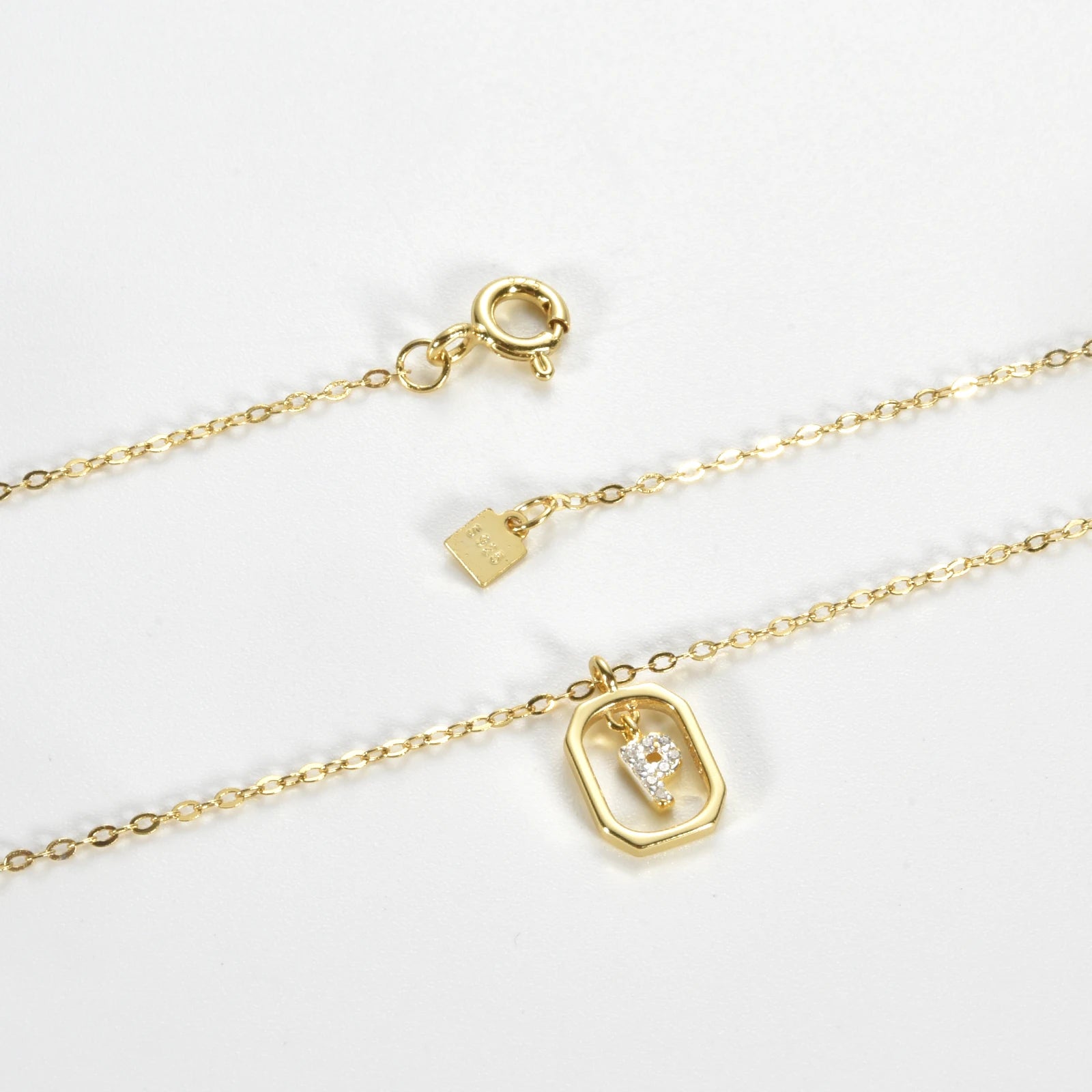 Golden Initial Grace Necklace – 925 Sterling Silver Monogram Pendant Chain